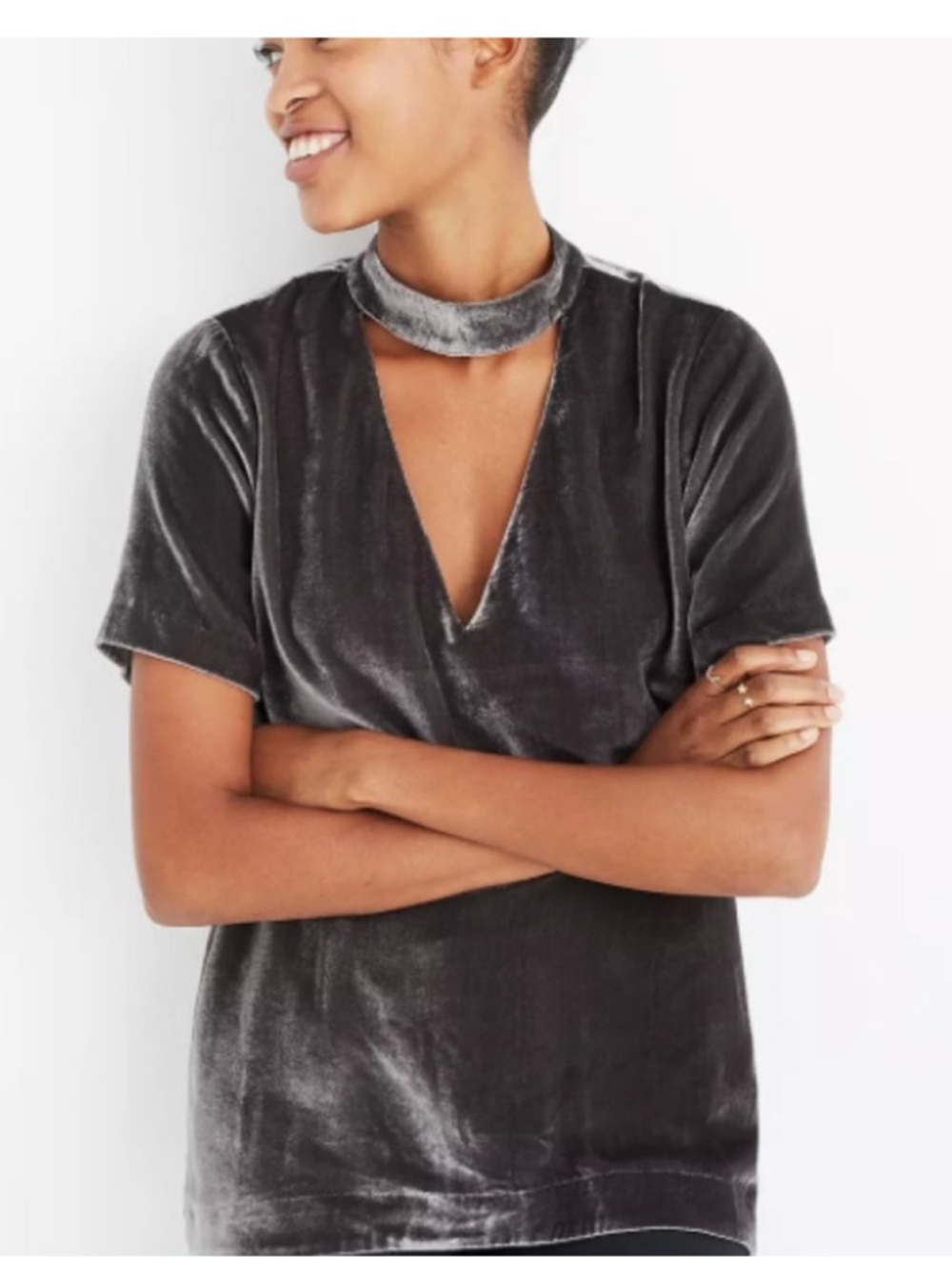 Madewell Velvet Choker Top‎ Dark Gray Size Small